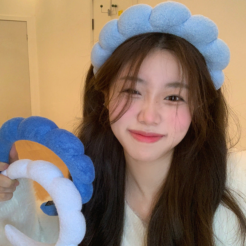 French Blue Cloud Hair Hoop Women&#039;s High Cranial Top Wide Side Wash Face Pressure Hair Presse Hair Hoop