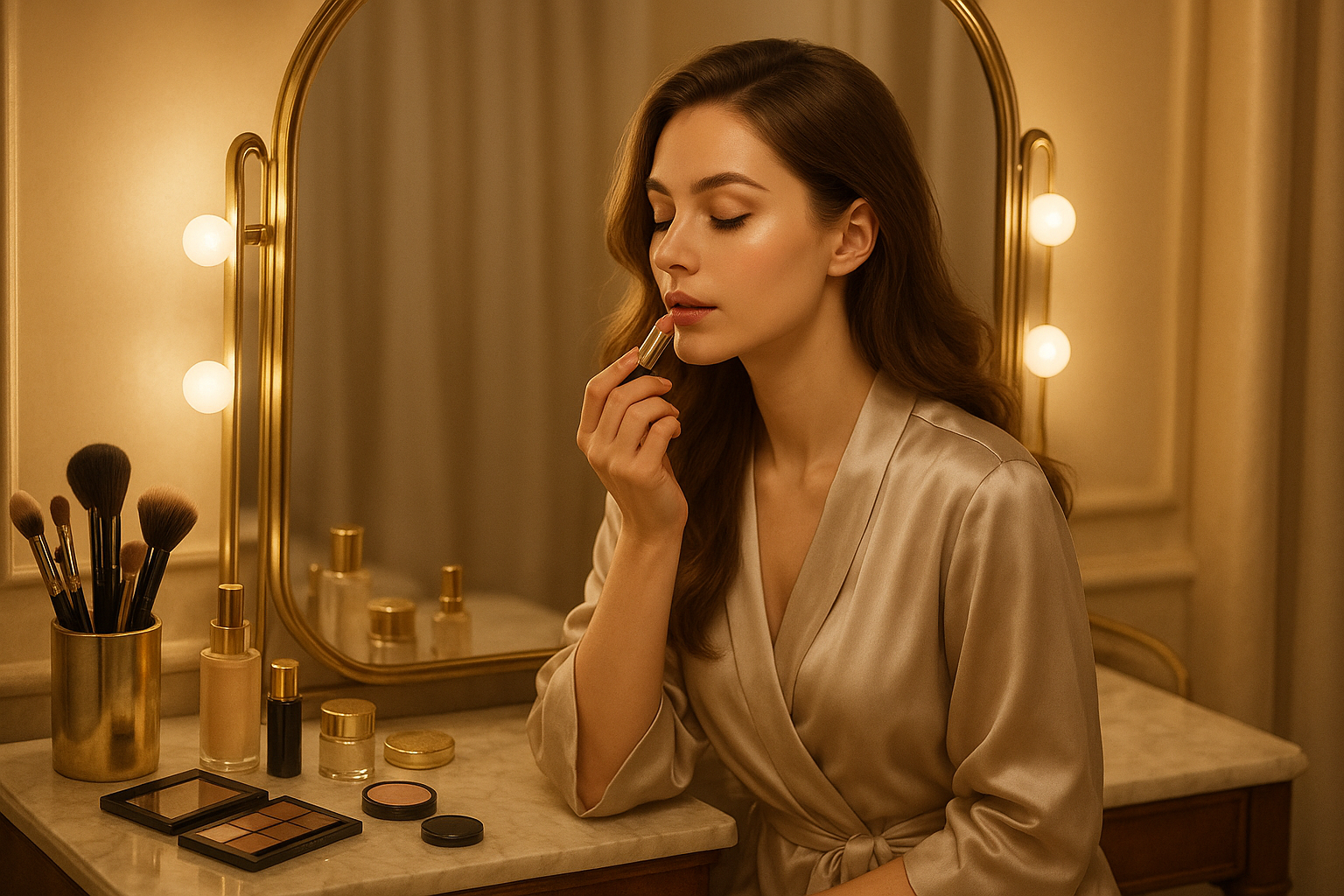 make a one picture one beautiful women doing makeup